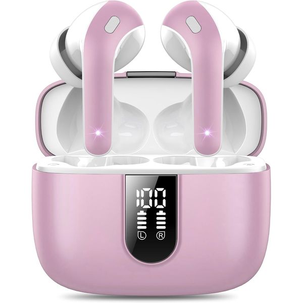 Ear Buds Wireless Earbuds, 50Hrs Playtime Bluetooth Earphones, Bluetooth Headphones 5.3, In Ear with 4 ENC Call Noise Cancelling Mics, Bass Boost 85%, Mini Earbuds IPX7 Waterproof, USB-C(Pink)