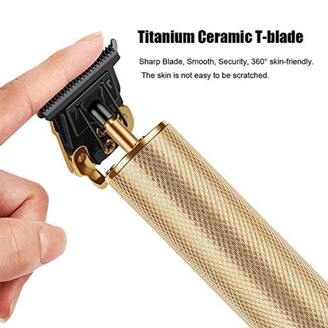 Professional Hair Trimmer, Zero Gapped T-Blade Close Cutting Hair Clippers  for Men Rechargeable Cordless Trimmers for Haircut Beard Shaver Barbershop  (4 Combs, Gold)