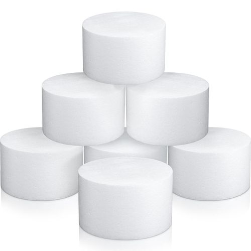 Suclain 6 Pack Round Foam Cake Dummy Tall Fake Wedding Cake for Decorating Valentine‘s Day Baby Shower Birthday Party, White (8 x 4 Inch)