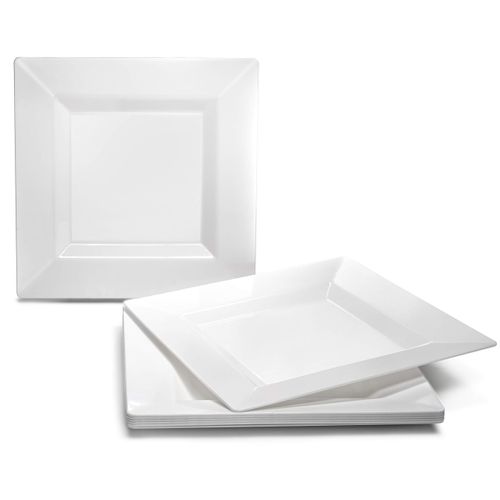 " OCCASIONS " 240 Plates Pack,(120 Guests) Wedding Party Square Disposable Plastic Plates Set -120 x 9.5'' Dinner + 120 x 6.5'' Dessert (Square White)