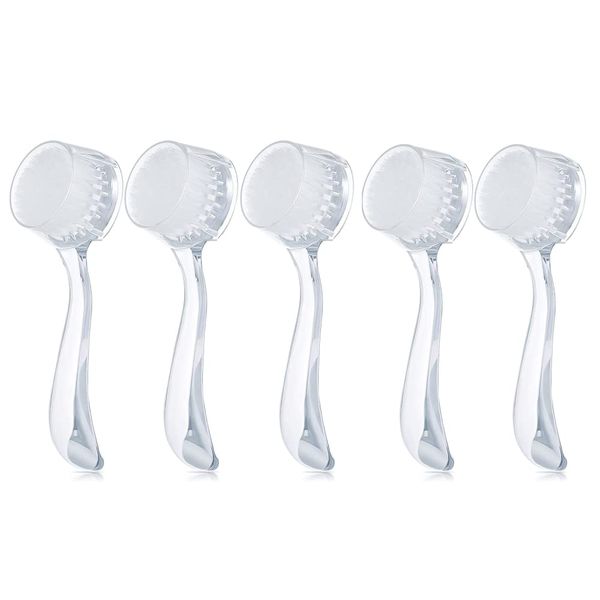 5Pcs Face Brushes Manual Acrylic Handle Soft Bristle Facial Brushes Facial Cleansing Brushes Facial Scrubbers Exfoliator Cleaner Brushes for Face Care Makeup Skincare Removal (Transparent)