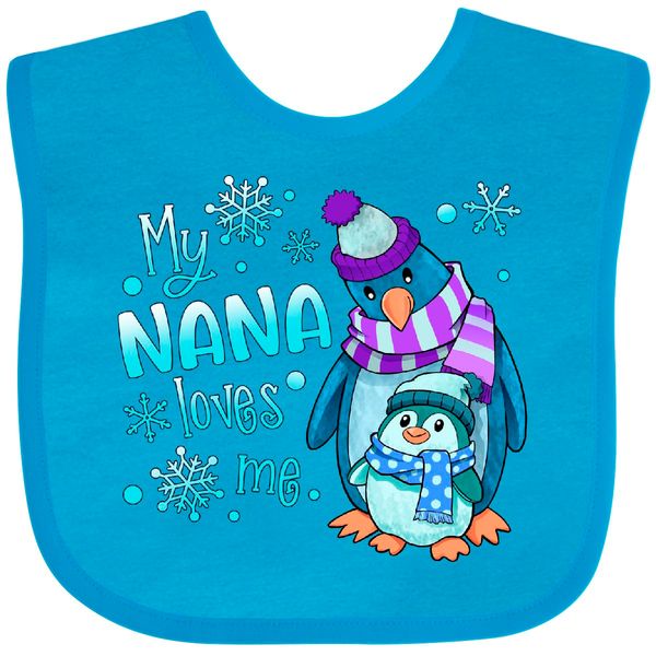 inktastic My Nana Loves Me Cute Winter Penguins Baby Bib Turquoise 42ec3