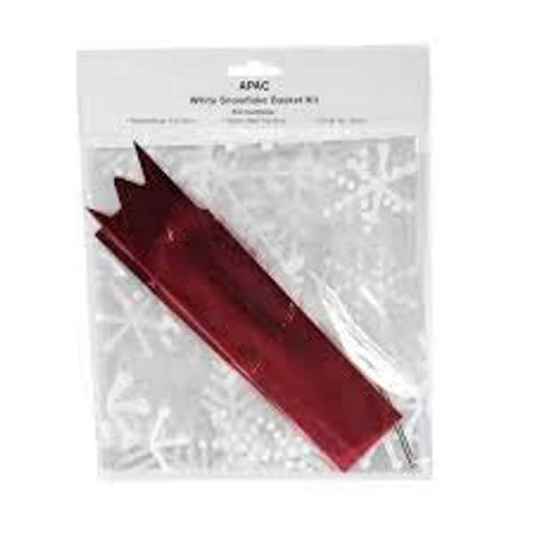 White Christmas Snowflake Hamper Basket Kit Includes Basket Bag Red Pull Bow Silver Tie