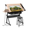 Adjustable Height Drafting Drawing Table Tiltable Tabletop Edge Stopper Natural