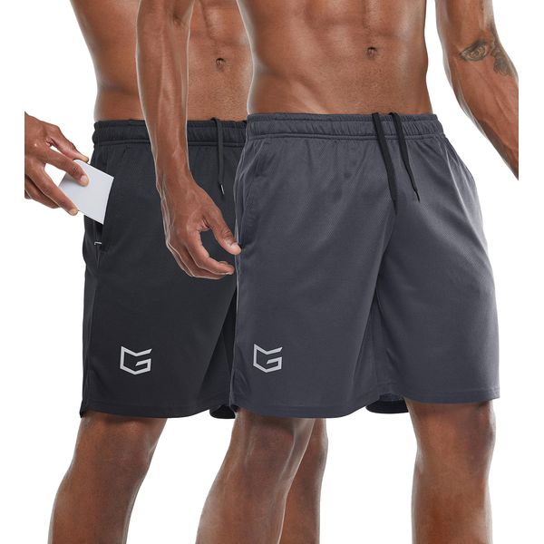 G Gradual Men's 7" Workout Running Shorts Quick Dry Lightweight Gym Shorts with Zip Pockets (2 Pack: Black/Dark Grey X-Large)