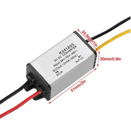 24v to 12v Step Down Converter Voltage Regulator, 24V to 12V DC Converter 5A 60W Step Down Power Supply Adapter Transformer Reducer, Voltage Changer for Car Truck Boat Solar System