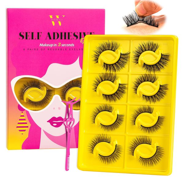 Self Adhesive Eyelashes Lash Clusters 8 Pairs Reusable Adhesive Eyelashes,No Glue Needed,No Sticky Residue Lashes with Tweezers for Diy Lashes Extension at Home by WLFRHD(4Styles,D-Mix8-18mm Kit)