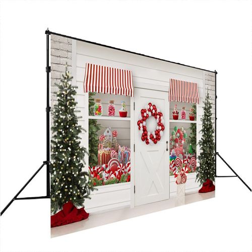 Lofaris Winter Christmas Backdrop for Photography Merry Xmas Sweet Candy Storefront Cottage Santa's Wreath Shiny Trees Background Kids Birthday Party Supplies Portrait Photoshoot Props 10x7ft