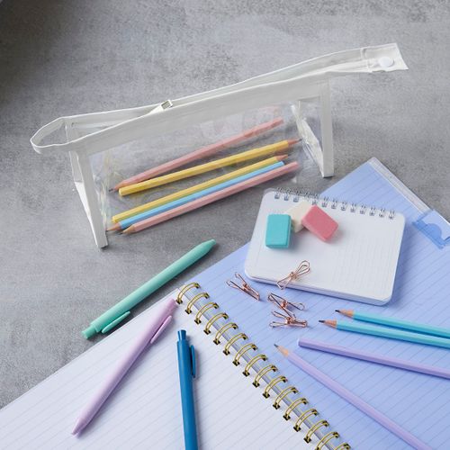 Soul Projekt White Clear Pencil Case, Makeup Travel Bag, School Supplies, Portable PVC Pouch Organizer for Students, Exam, Stocking Filler, Kids, Girls Gifts for Women, Cosmetic Toiletry Bag