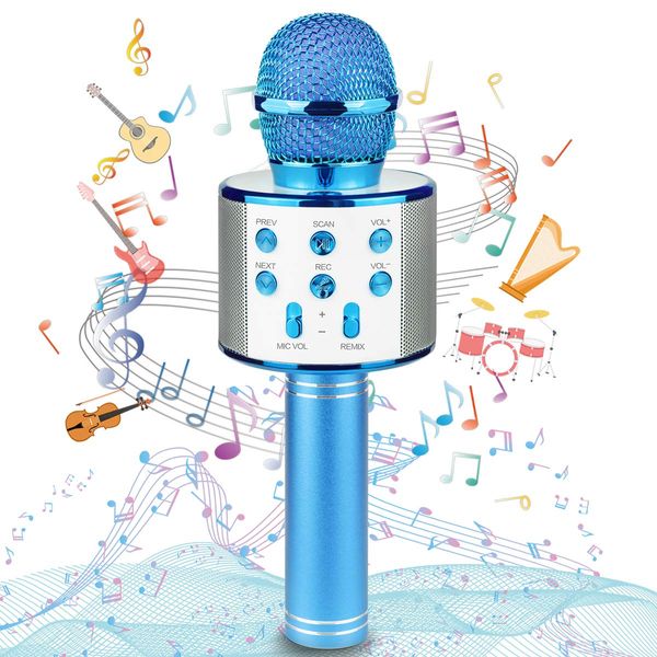 Ranphykx Bluetooth Karaoke Wireless Microphone for Kids, Hottest Birthday Presents Toys for 9 10 11 12 Years Old Boys Girl(Blue)