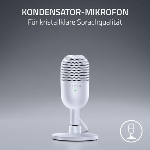 Razer Seiren V3 Mini - Ultrakompaktes USB-Mikrofon (14mm Supernieren Kondensatormikrofon, Tap-to-Mute-Sensor mit LED-Anzeige, integrierter Stoßdämpfer, Plug-and-Play Design) Mercury