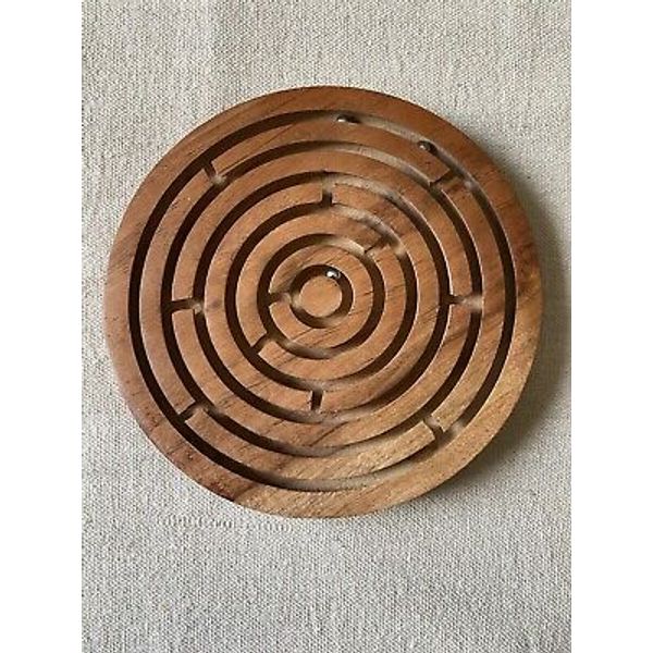 Hand Made Round Labyrinth Maze Wooden Toys Brain Teaser Puzzle Game Brown India