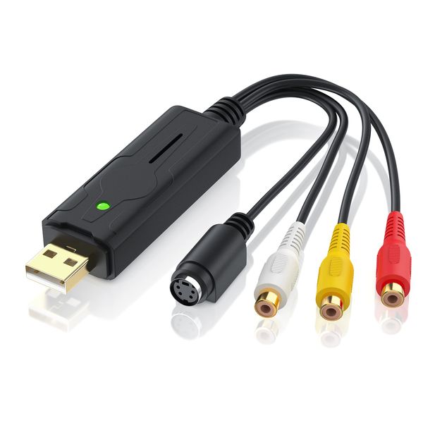 CSL-Computer - USB Audio Video Grabber - RCA to USB Converter, Video Format Converter, VHS to Digital Converter, VHS, Video Adapter for Editing and Post-Processing