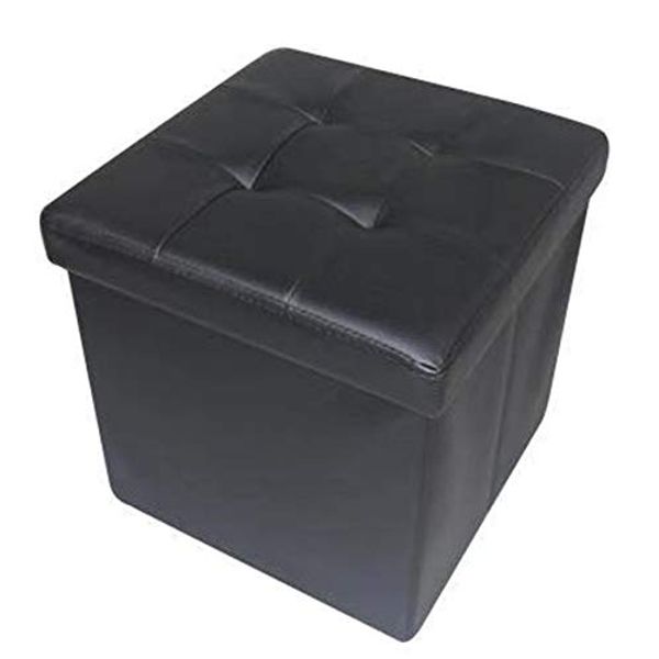 HomeHarmony Folding Storage Ottoman Seat, Stool, Toy Storage Box Faux Leather (Black Medium)