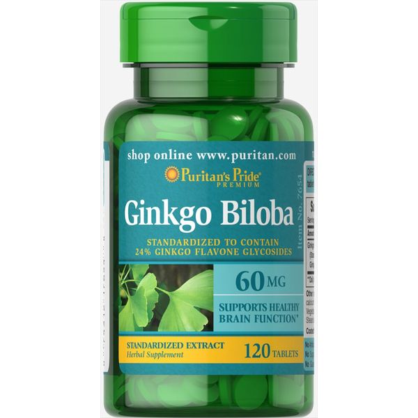Puritan's Pride Ginkgo Biloba Standardized Extract 60 mg - 120 Tablets
