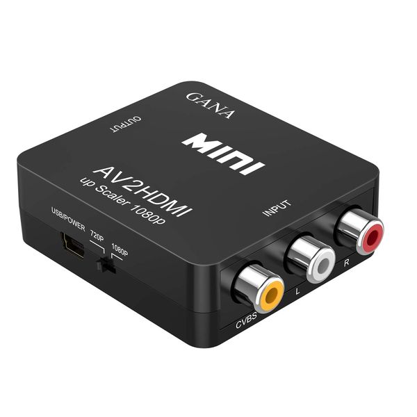 RCA to HDMI Converter, GANA AV to HDMI Converter with AV2HDMI USB Cable, Audio Transfer 1080/720P Switching (Composite to HDMI Adapter)