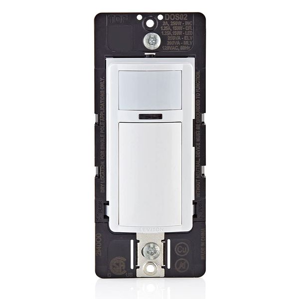 Leviton DOS02-LW Motion Sensor Light Switch, Motion Activated, Auto-On/Auto-Off, 2A, No Neutral Wire Required, Single Pole,White