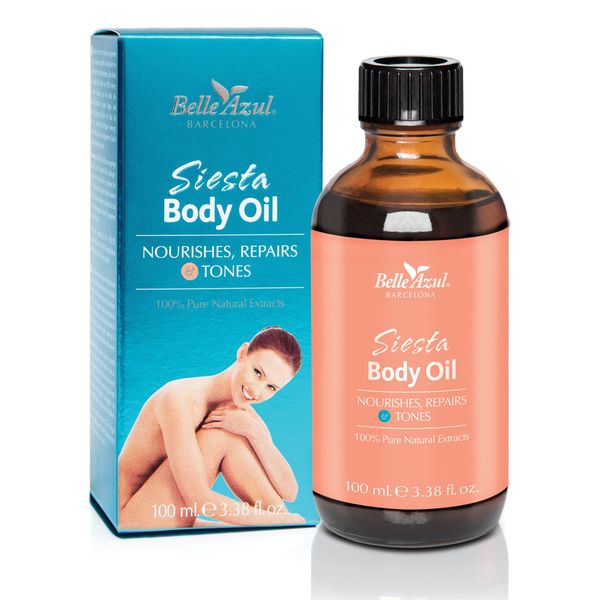 Belle Azul Siesta Body Oil -100 ml - Pflegendes straffendes Körperöl - mit Bio-Arganöl - Wirksam gegen Dehnungsstreifen und Cellulite - Vegan - Ecocert Zertifiziert - Made in Spain