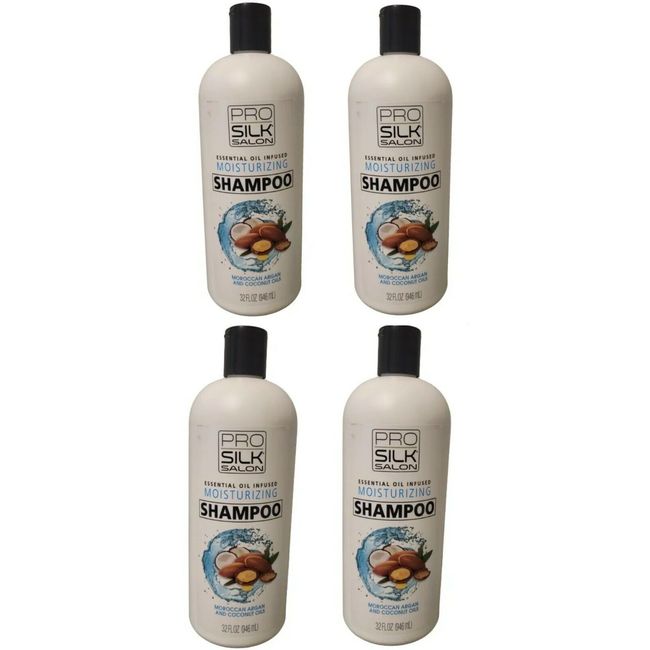 Lot Of 4 Pro Silk Salon Shampoo Moroccan Argan And Coconut Oils 32 oz.