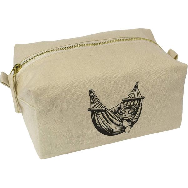 'Cat Sleeping in Hammock' Canvas Wash Bag/Makeup Case (CS00043142)