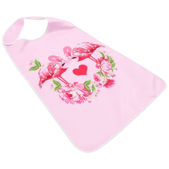 Healifty Adult Bib Flamingo Pattern Washable Reusable Waterproof Clothing Protector Eating Cloth for Elderly Disabled Adults Pink