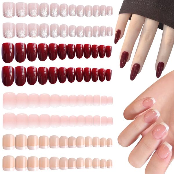 JSTHHTT 96 Pcs French False Nails, Press on Nails, Fake Nails, French Tip False Nails, Removable Glue-on Nails Fake Nails Women Girls Nail Art Accessories