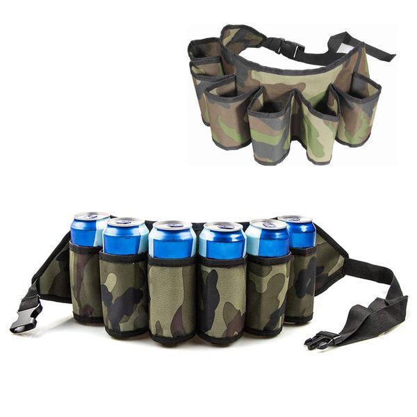 Gearmax® Portable Biergürtel, Camouflage Belt 6 Pack Bier Gürtelhalter, Verstellbar Oxford Bier Zubehör für Camping Wandern Outdoor Party Picknicks