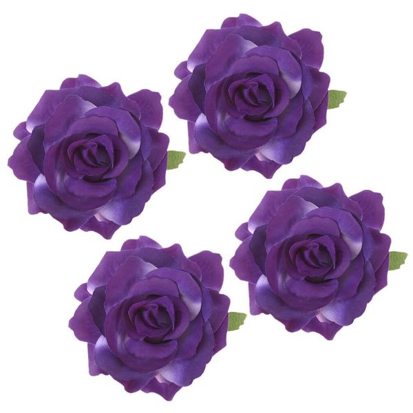 CALLARON 4Pcs Rose Hairpin Red Flower Hair Clip 11x4cm Flower Pins Fabric Floral Clips Floral Brooch Hair Accessories for Women(Purple)