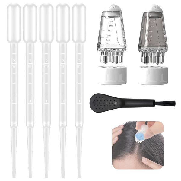 2PCS Hair Oil Applicator, Ball Root Comb Scalp Applicator, Oil Comb Applicator for Hair Growth, Oil Dispenser for Hair for Essential Oils and Serums with 5 Drops 1 Brush, Scalp Oil Applicator