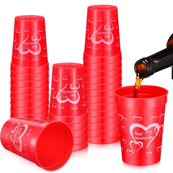 CHENGU Valentines Cups Heart Cup Plastic for Kids Heart Tumblers Valentine Party Supplies Red Valentines Day Plastic Cups Valentines Tumbler for Holiday Party Supplies (48 Pieces)