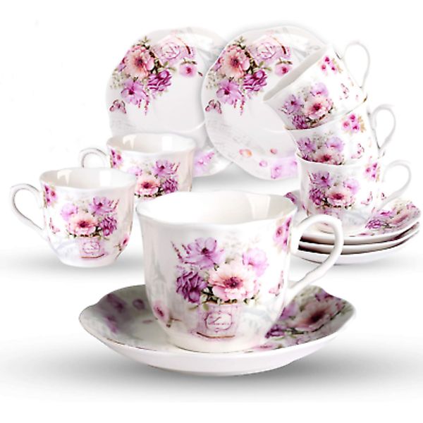 Cups and Saucers Set of 6 Tea Gift Sets12 PCS Health and durable Microwave Safe