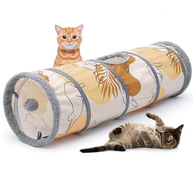 Glittme 3 Way Cat Tunnel, Soft Fleece Frabic, 3 Spacious Tunnels, 3 Toy Balls, Peephole, 35.4 in Length, 9.8 in Diameter, Foldable and Portable, Suitable for Cats, Rabbits