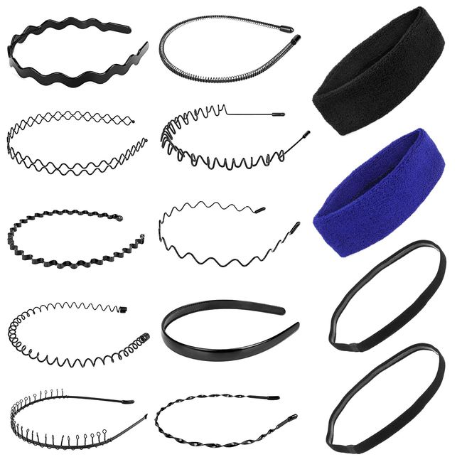 14 Stück Haarreifen Damen Männer Haarband Unisex Metall Haarband Multi-Style Metall Haarband Schwarz Spring Wave Haarband Rutschfestes Elastisches Welle Stirnband Zubehör für Outdoor Sports Yoga