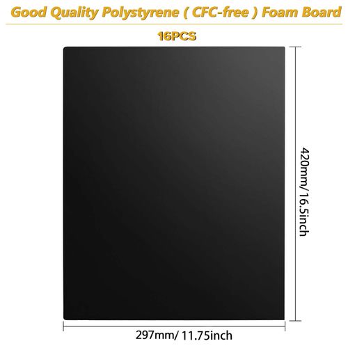 STRAWBLEAG 11.75x16.5 inch Black Foam Board 16Pcs Black Poster Board 3/16" Thick Foam Core Backing Board Black Mat Boards for Projects Art Presentations Crafts Display Favors