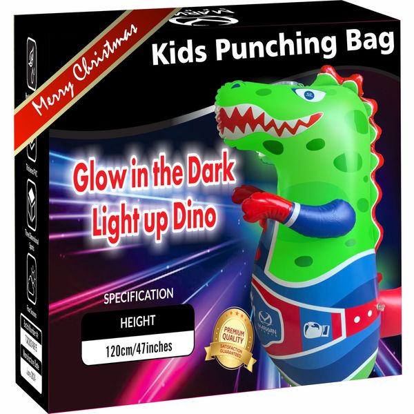 Glow in The Dark Inflatable Dinosaur Punching Bag for Kids, 47 inches, Dinosaur Roar Sound, Dinosaur Toys for Ages 3-5, Toddler Toys 2-3,3-5,4-5 (Light Up Dinosaur)