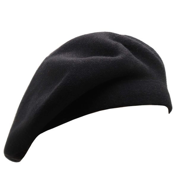 French Beret Hat,Reversible Solid Color Cashmere Beret Cap for Womens Girls Lady Adults (Black)…