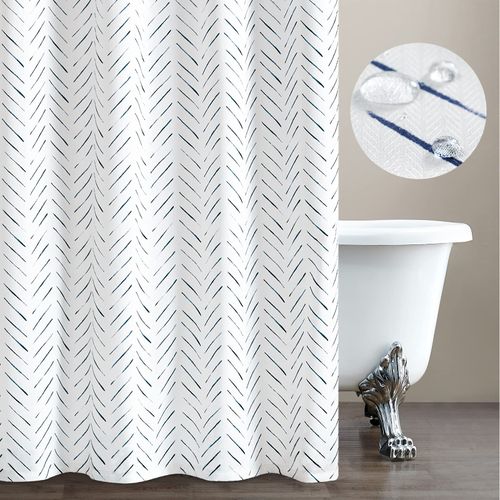 jinchan Extra Long Blue and White Shower Curtain Inky Herringbone Chevron Zig Zag Waterproof Fabric Modern Farmhouse Shower Curtains for Bathroom with 12 Hooks 70x84 Inches