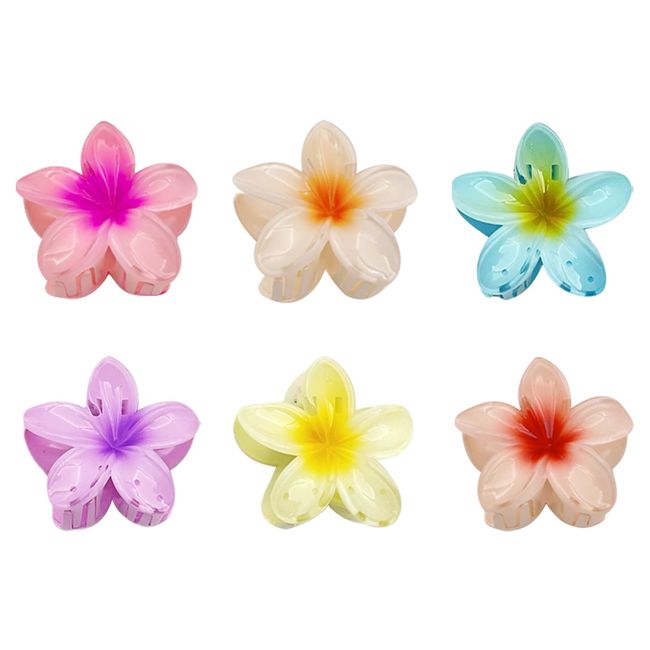 DELITLS 6pcs Flower Hair Clips Hair Claw Clips for Women and Girls, Nonslip Hawaiian Claw Clip Strong Hold Hair Glamps for Thick Hair(Size:6pcs)