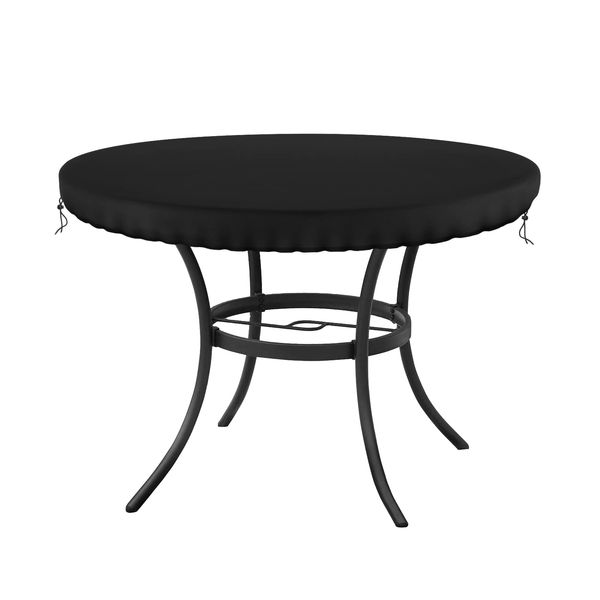 Garden Table Cover Round, Patio Table Top Cover, Outdoor Garden Furniture Cover, Fitted Round Table Cloth, Waterproof Tablecloth, Wipe Clean Table Cover for Outdoor/Indoor Use, Diameter 106 cm Black