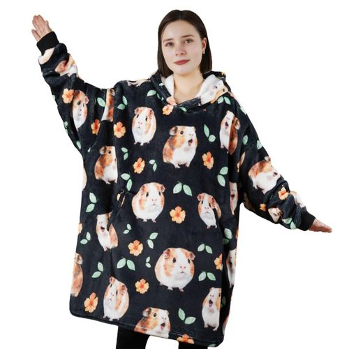 Huglanket Guinea Pig Gifts for Women Men Guinea Lovers, One Size Wearable Blanket Hoodie, Super Soft Warm Cozy with 2 Pockets for Christmas, Birthday