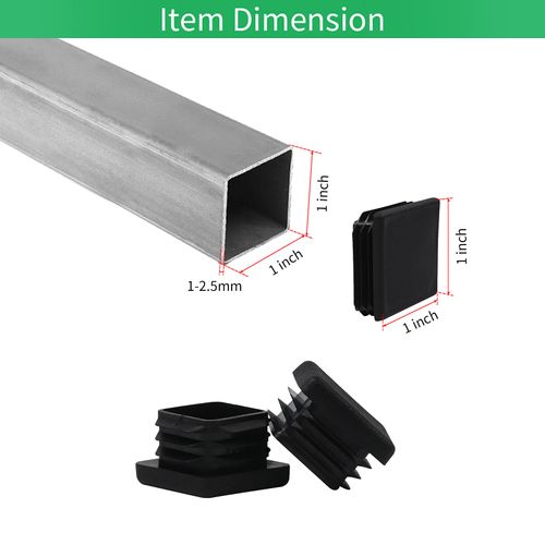 surnews 1" 1x1 Square Tubing End Cap Plastic Plugs 12 Pack, 1 Inch Square Tube End Cap 1"x1" Black Square Tubing Plug Fence Post Pipe Cap 1x1 Inch Tubing Insert
