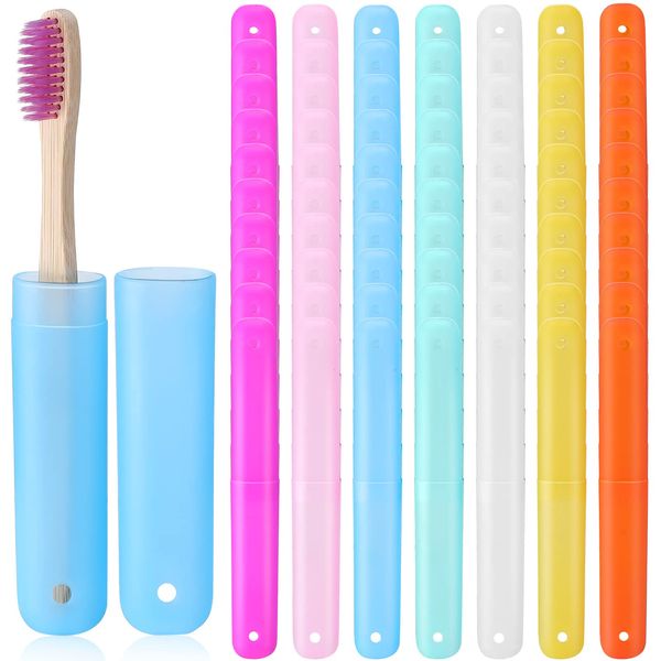 90 Pack Travel Toothbrush Case Holder Bulk Breathable Portable Toothbrush Storage 7 Assorted Color Plastic Toothbrush Container for Home Outdoor Traveling Trip Camping, 8 x 1.2 Inch