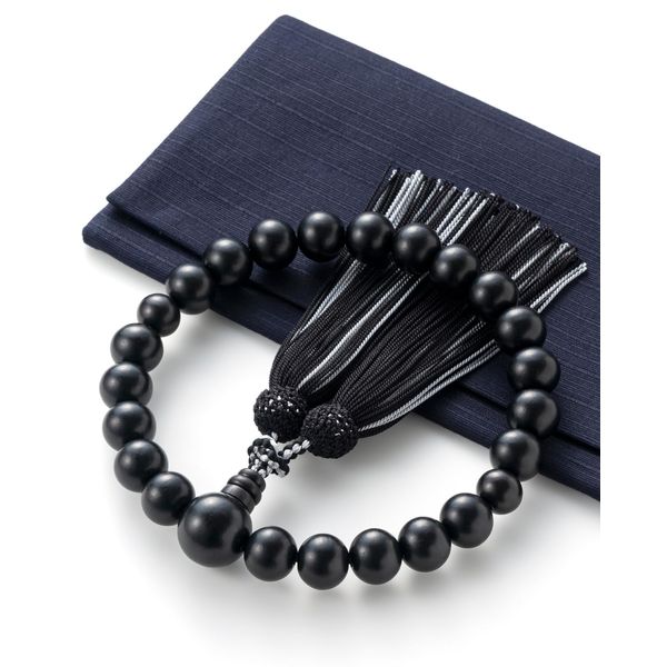 Fukushodo Prayer Beads for Men, [Kyoto Traditional Crafts Supervised by Funeral Professionals] Funeral, Funeral, Summary Beads, Men's, Black Silver