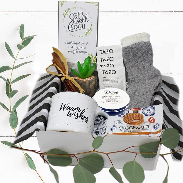 Get well soon gift for women | Care Package gift basket for after surgery recovery, cancer, Injury | feel better encouragement hospital female gift w/snacks & personal care | Friend, Mom, girlfriend