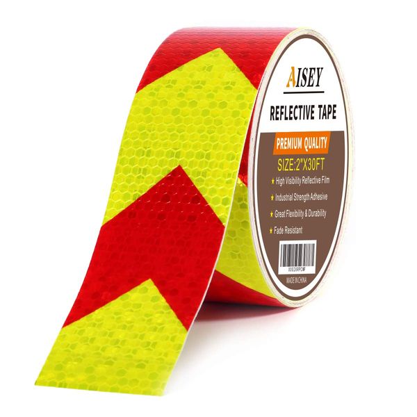 AISEY 5cm x 9.2m Reflective Tape Waterproof High Vis, Reflective Tape for Vehicles Red & Yellow Safety Adhesive Tape Outdoor