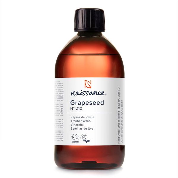 Naissance Grapeseed Oil (No. 210) 450ml - Natural Moisturiser and Conditioner - Ideal for Hair, Skin, Massage, Face, Beard and Aromatherapy