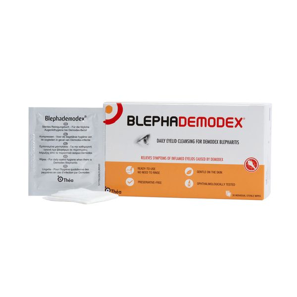 Blephademodex Preservative Free Daily Eyelid Wipes | for Symptoms of Inflamed Demodex Blepharitis | Clinically Proven and Gentle on Skin | Pack of 30 Sterile Wipes