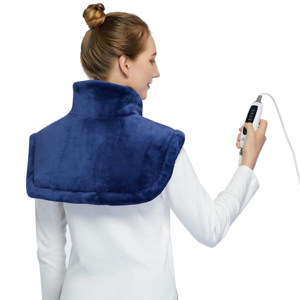 CAROMIO Weighted Heating Pad for Neck and Shoulders - UL Certified, 2.2lb Large Electric Fast Heating Pad for Pain Relief and Deep Pressure Therapy, 22"x19" Size for Neck Pain and Cramps Navy Blue