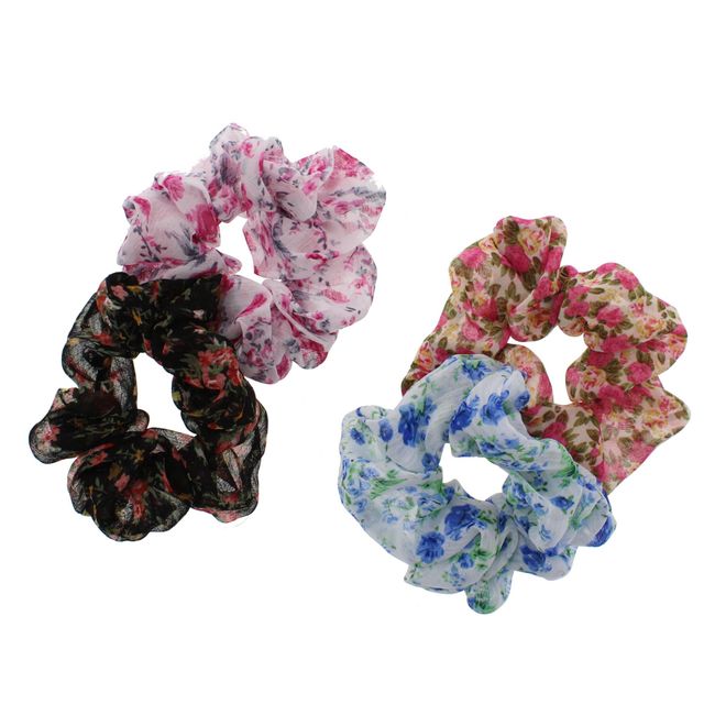 Zac's Alter Ego Set of 4 Assorted Floral Print Chiffon Scrunchies