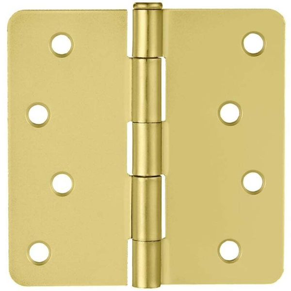 Design House Steel Door Hinge in Satin Brass 4-Inch 1/4-inch Radius 10-Pack